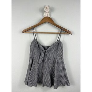 Abercrombie & Fitch Gray & White Babydoll Seersucker Stripe Sailor‎ Tie Tank S
